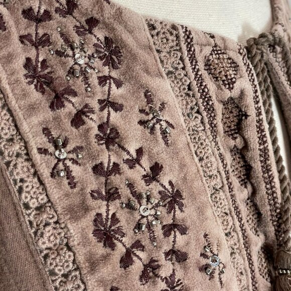 Lucky Brand Womens XL Embroidered Peasant Blouse Brown Long Sleeve Boho Shirt - Picture 9 of 12